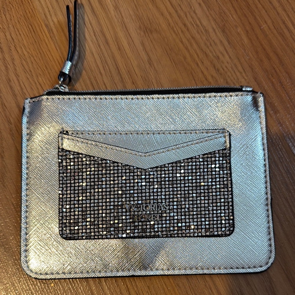 Victoria's Secret Silver Glitter keychain wallet with card holder in front